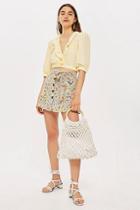 Topshop Petite Floral Tie Button Skirt