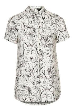 Topshop Petite Wolf Print Shirt