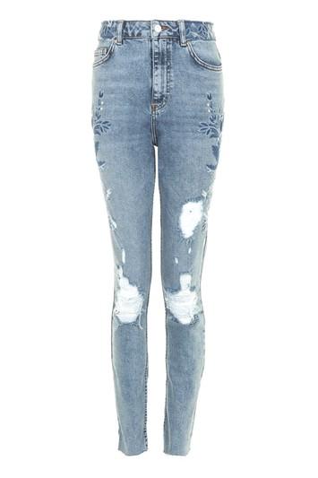 Topshop Petite Embroidered Straight Leg Jeans