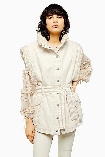 Topshop Idol Ecru Borg Lined Denim Gilet