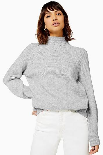 Topshop Grey Super Soft Cable Yoke Jumper