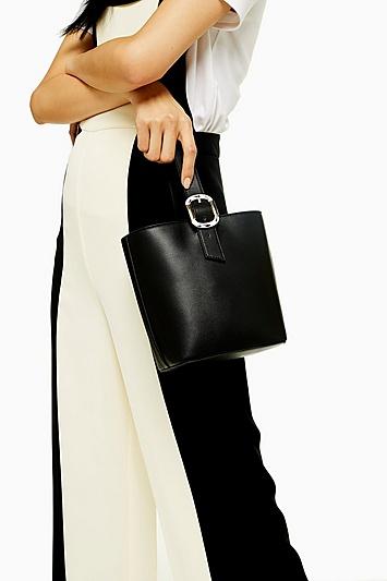Topshop Tilt Black Tote Bag With Buckle