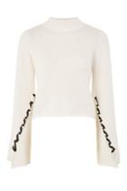 Topshop Lattice Sleeve Funnel Neck Knitted Top