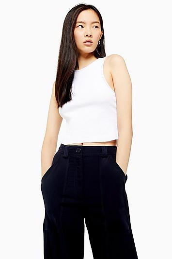 Topshop White Racer Ribbed Raw Hem Vest