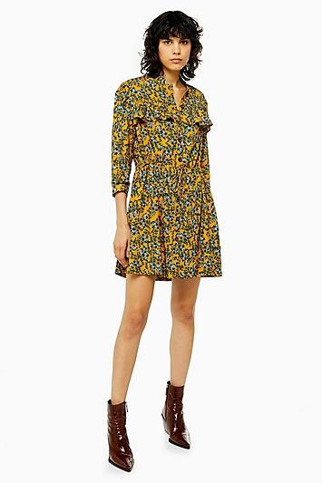 Topshop Tall Agadir Paisley Pleat Mini Shirt Dress