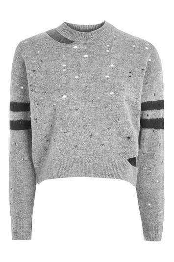 Topshop Nibbled Stripe Sleeve Knitted Jumper