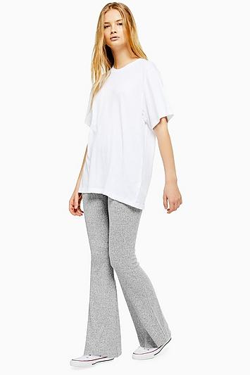 Topshop Petite Rib Marbled Flare Trousers