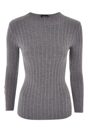 Topshop Petite Popper Rib Funnel Knitted Top