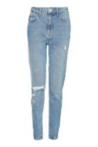 Topshop Moto Mid Blue Ripped Mom Jeans