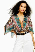 Topshop Scarf Print Knot Front Top With Tie