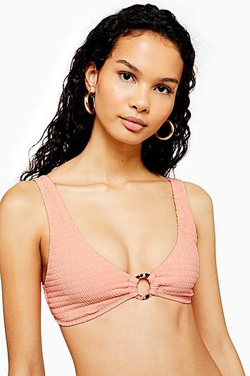 Topshop Apricot Crinkle Ring Crop Bikini Top