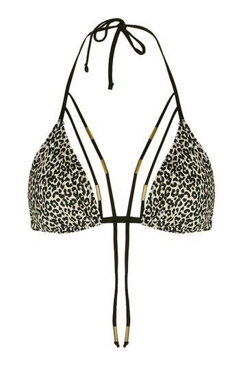 Topshop Leopard Gold Trim Bikini Top
