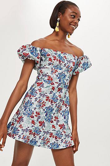 Topshop Metallic Floral Jacquard Mini Dress