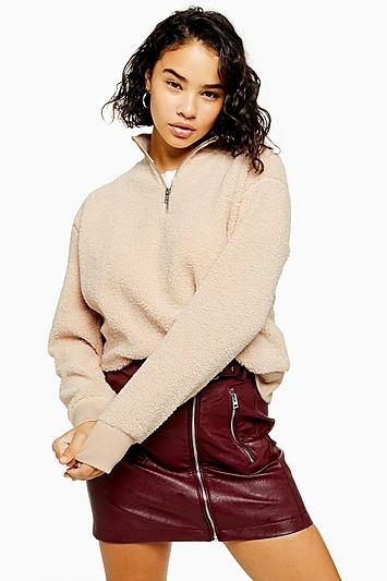 Topshop Petite Stone Textured Zip Up Funnel Neck Sweatshirt
