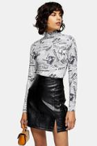 Topshop Long Sleeve Newspaper Print Top