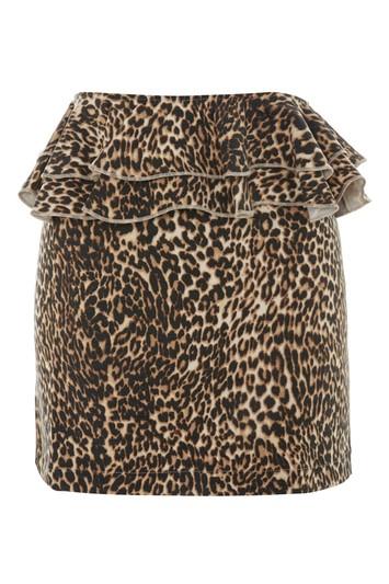 Topshop Leopard Print Ruffle Mini Skirt