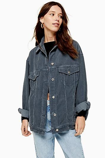 Topshop Blue Cord Oversized Dad Jacket