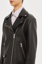 Topshop Longline Leather Biker Jacket By Boutique