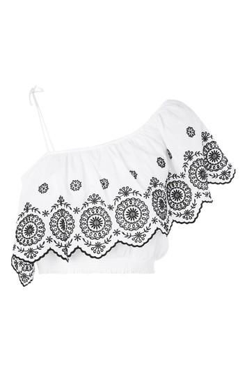 Topshop Broderie One Shoulder Crop Top