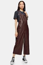 Topshop Burgundy Faux Leather Pu Overalls