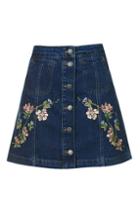 Topshop Petite Moto Floral Denim Skirt