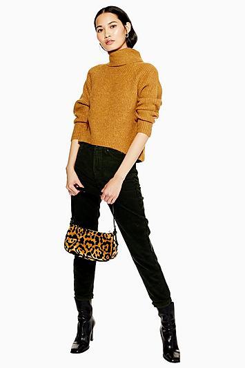 Topshop Forest Green Corduroy Mom Jeans