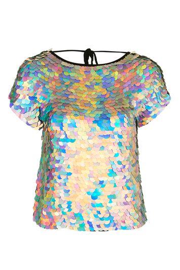 Topshop Hologram Sequin Tee By Rosa Bloom