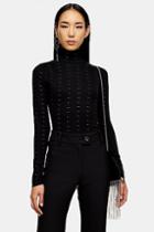 Topshop Black Knitted All Over Stud Funnel Jumper