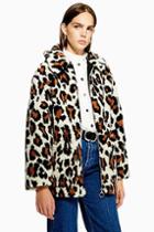 Topshop Leopard Print Borg Zip Up Jacket