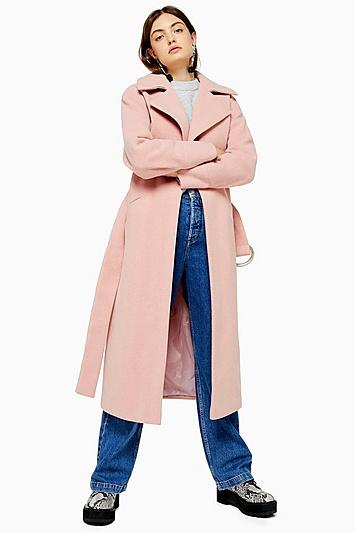 Topshop Pink Herringbone Coat