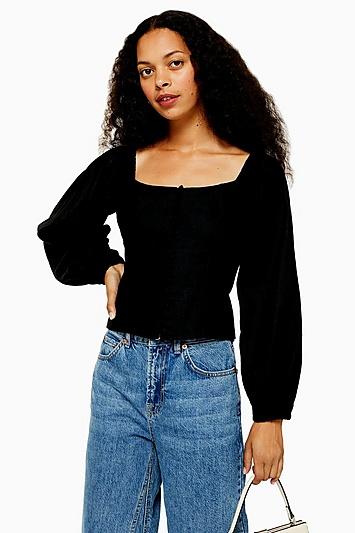 Topshop Petite Linen Blend Button Down Prairie Top