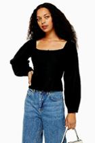 Topshop Petite Linen Blend Button Down Prairie Top
