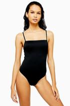 Topshop Black Ribbed Straight Swimsuit