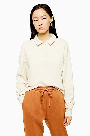 Topshop Ecru Rugby Polo Sweatshirt