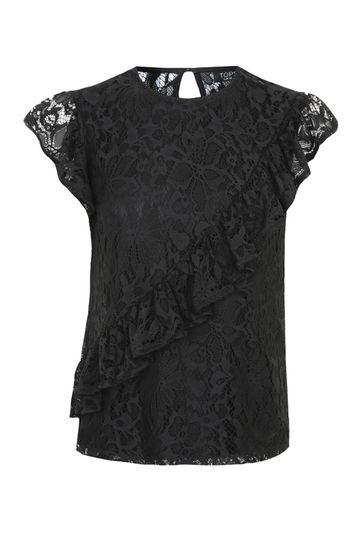 Topshop Lace Asymetrical Ruffle Shell Top