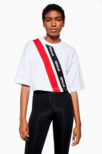 Topshop Asymmetric Tape Logo Crop T-shirt By Ivy Park