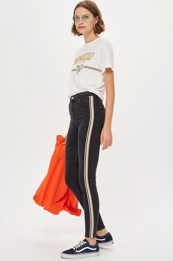 Topshop Washed Black Side Stripe Jeans