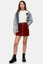 Topshop Rust Corduroy Double Buckle Mini Skirt