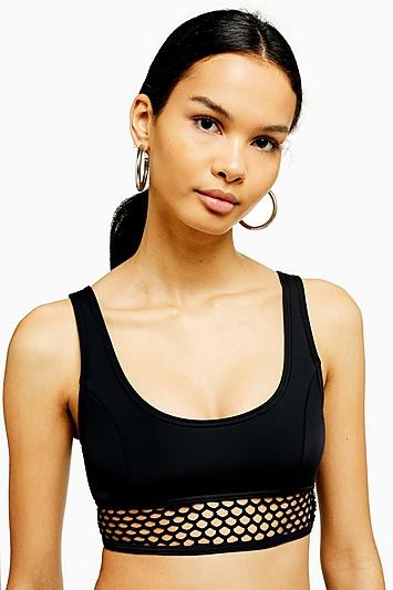 Topshop Black Premium Bonded Mesh Bikini Crop Top