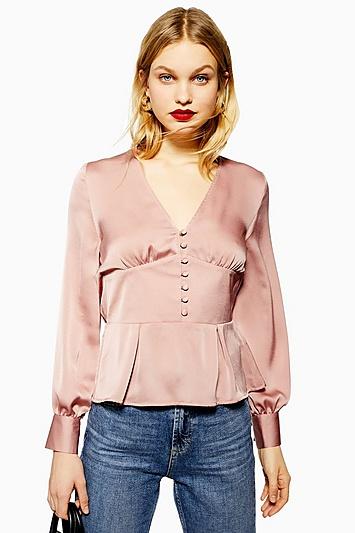 Topshop Satin Button Blouse