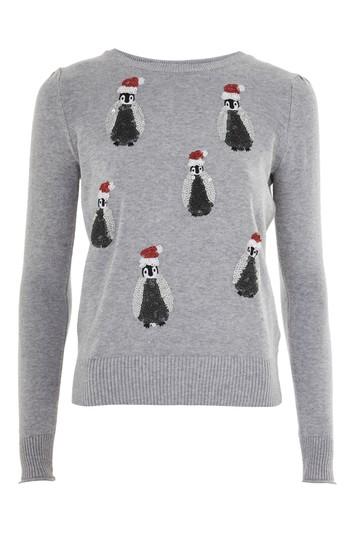 Topshop Sequin Penguin Jumper