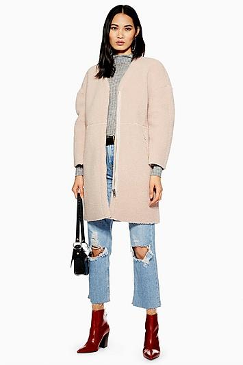 Topshop Zip Borg Coat