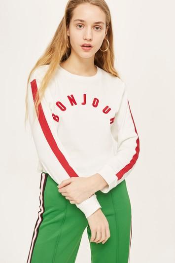 Topshop Petite 'bonjour' Long Sleeve T-shirt