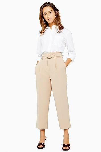 Topshop Petite Stone Buckle Peg Trousers