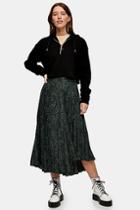 Topshop Khaki Smudge Animal Pleated Skirt