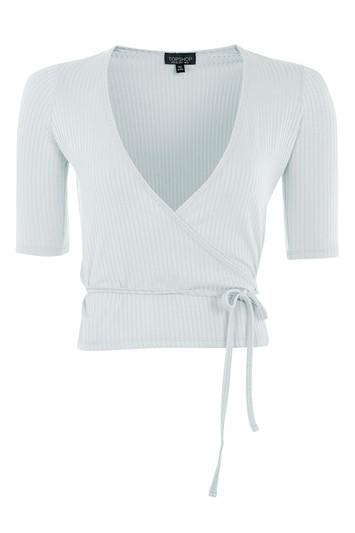 Topshop Half Sleeve Wrap Ribbed Top