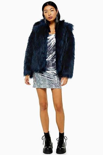 Topshop Teal Faux Fur Coat