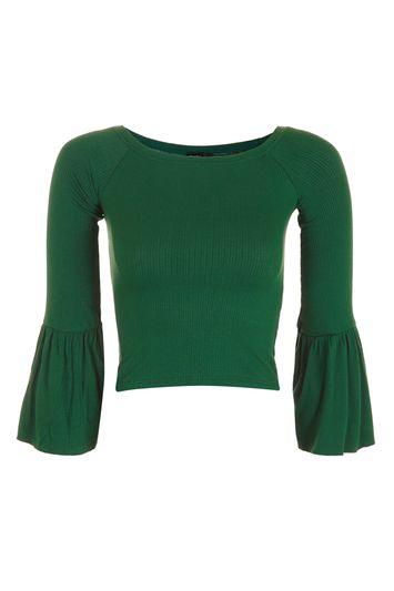 Topshop Petite Trumpet Sleeve Bardot Top