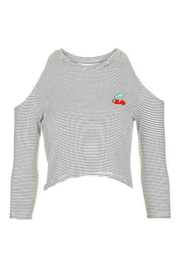 Topshop Cherry Stripe Cold Shoulder Top By Tee & Cake