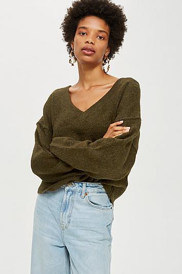 Topshop Tall Striped V-neck Jumper